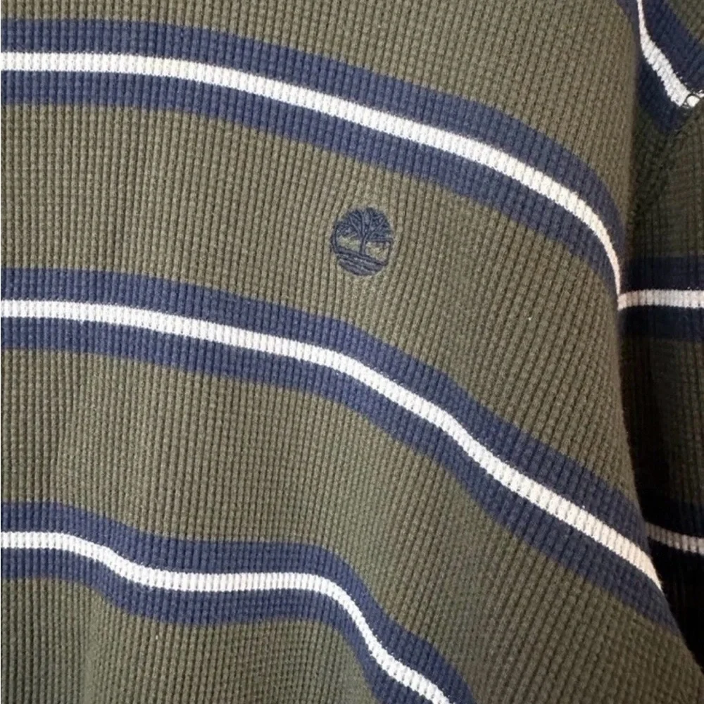 Men’s Timberland Waffle Weave Olive Green Striped Long Sleeve Top size L